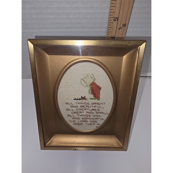 Handmade Other - vintage framed cross-stitch inspirational poem "All Things Bright cottagecore